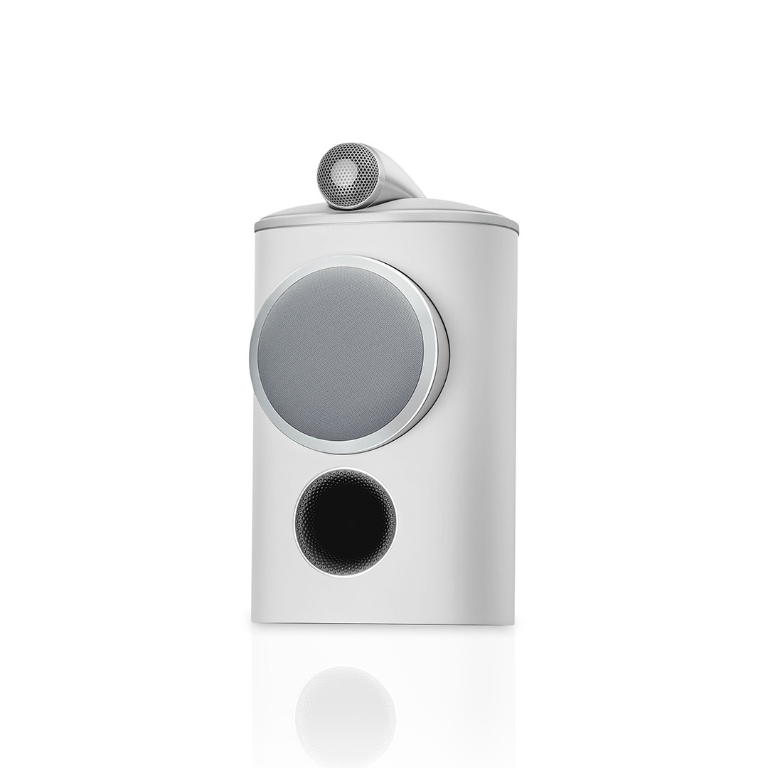 Modern white speaker with round grills