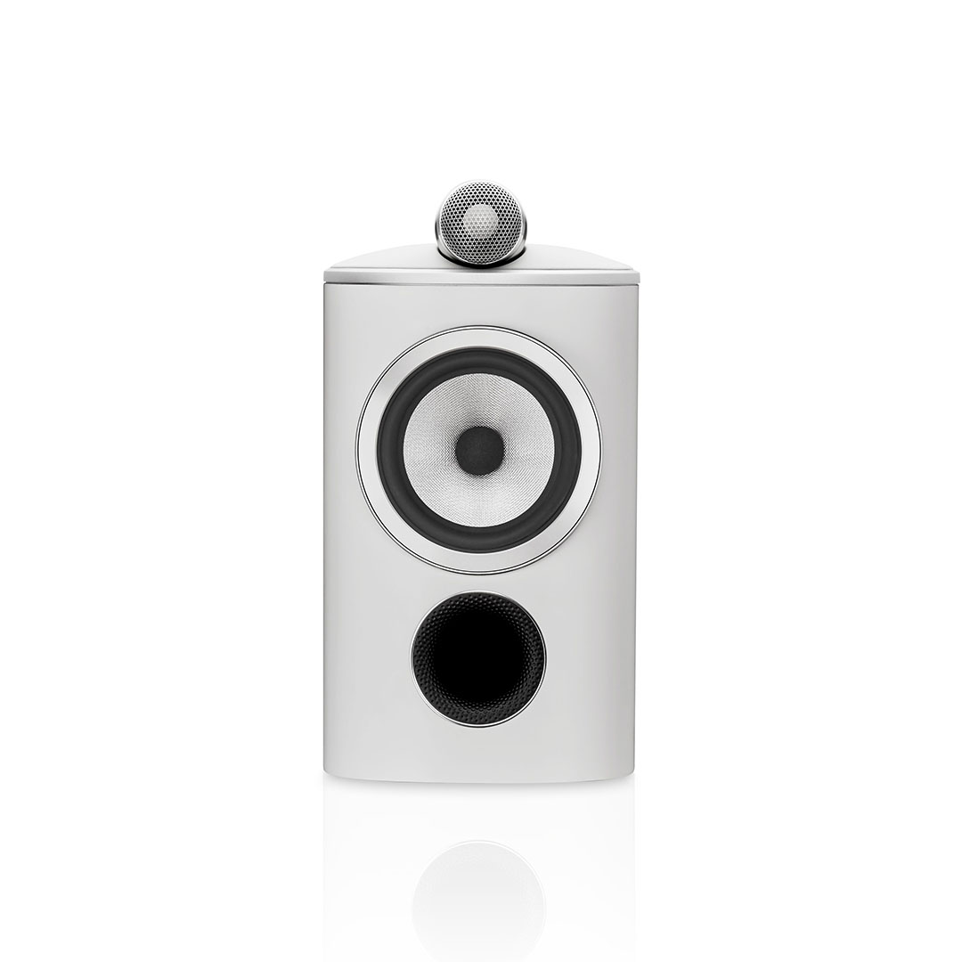 White modern speaker with circular grill design