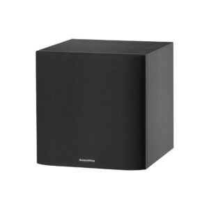 Black cube speaker with Bowers & Wilkins logo.
