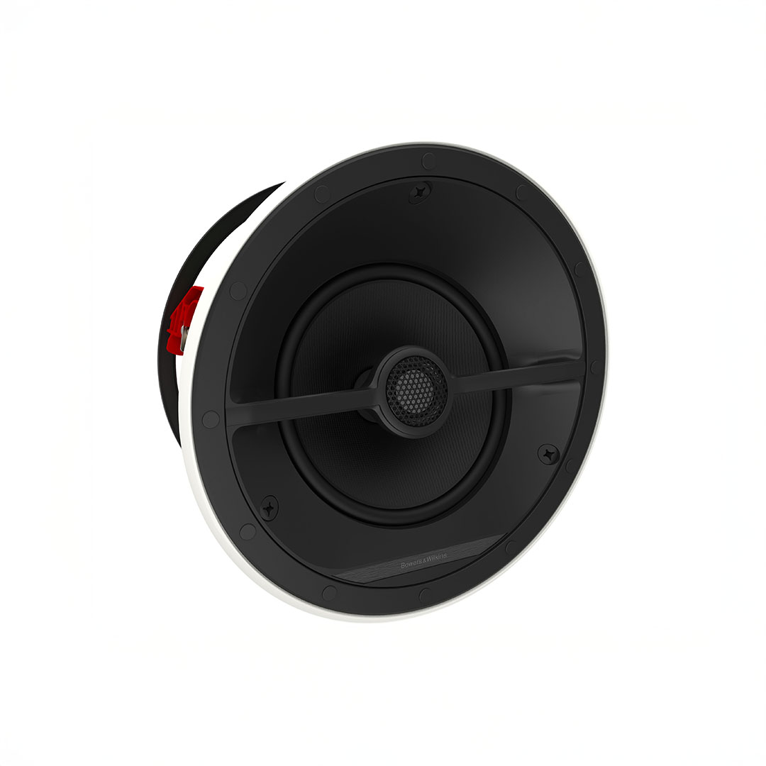 Round black and white ceiling speaker
