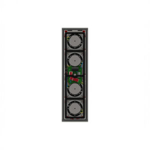 Internal electronic components of a speaker system.