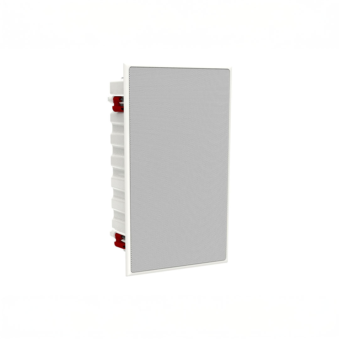 White in-wall speaker with textured front panel.