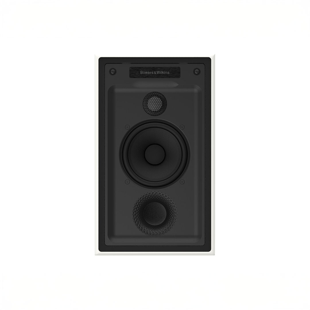 Black Bowers & Wilkins wall speaker front view.