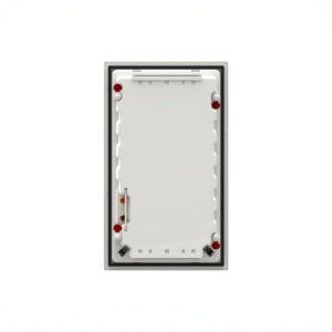 White rectangular industrial hatch door with handle.