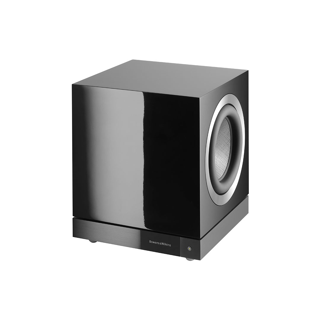 Black subwoofer speaker for home audio systems.