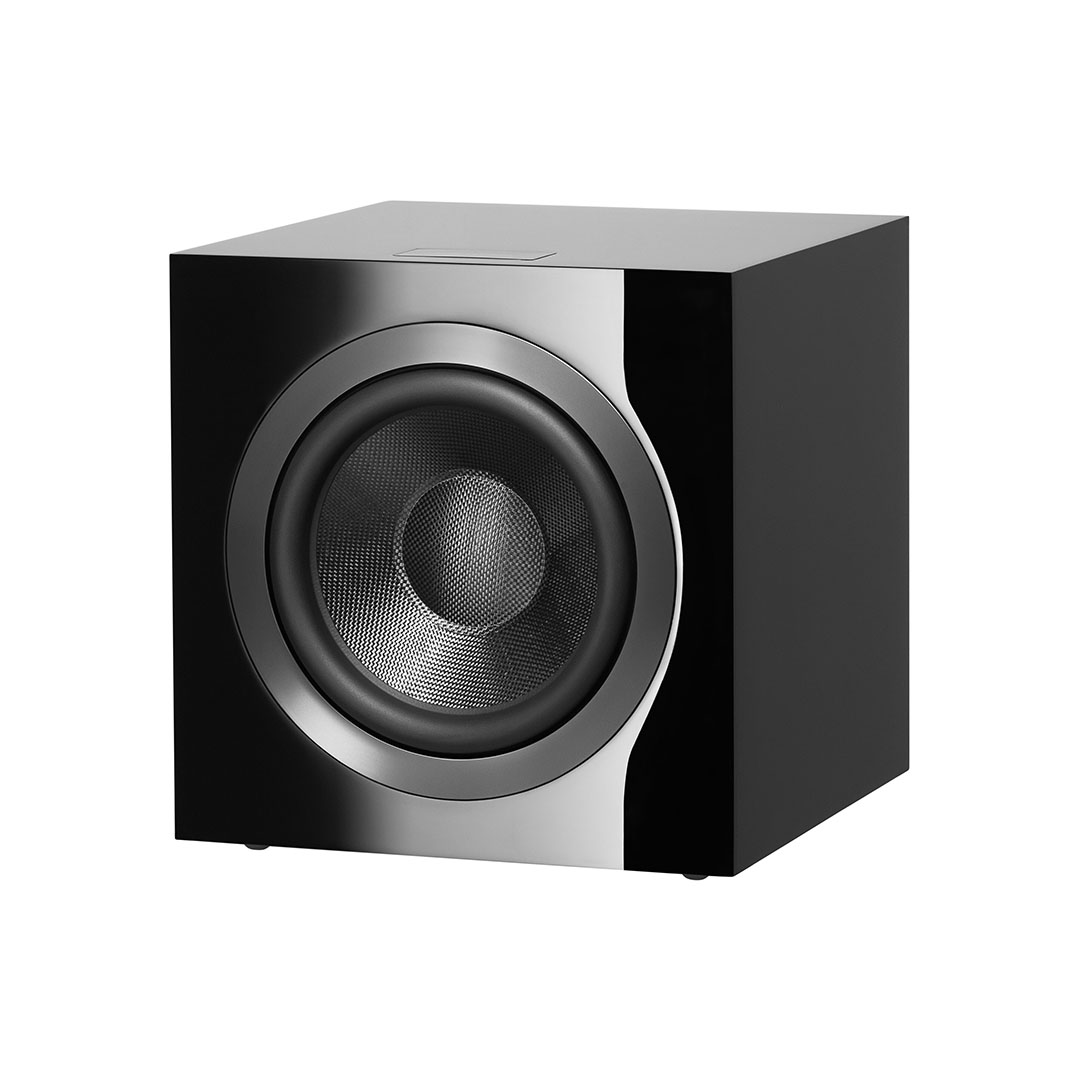 Black subwoofer speaker with metallic grille.