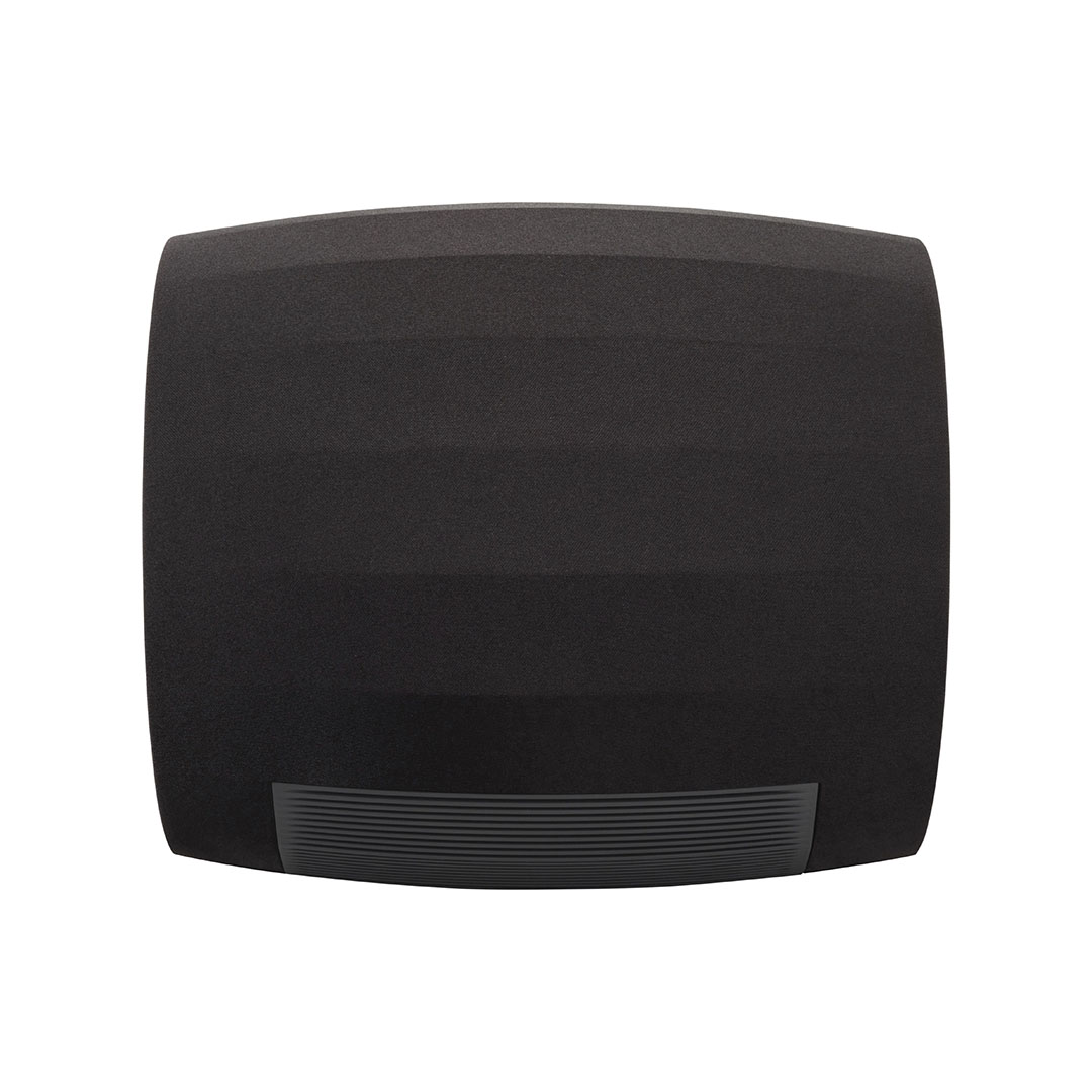 Rectangular black cushion for back support.