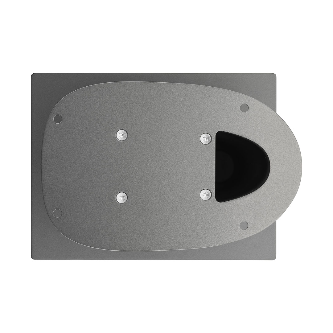 Top view of gray metal object with bolts.