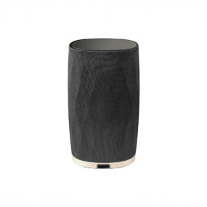 Modern black wireless speaker with fabric cover