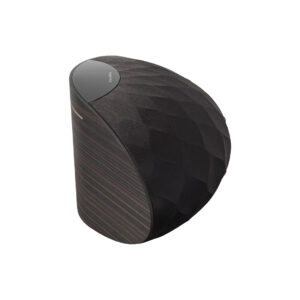 Modern black wireless speaker with textured design