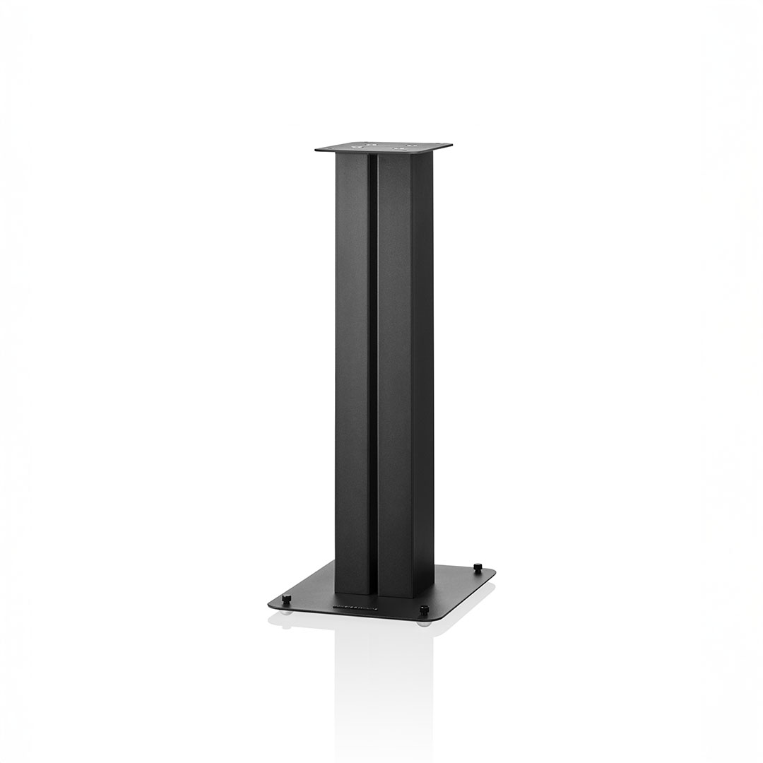 Black speaker stand with metallic finish