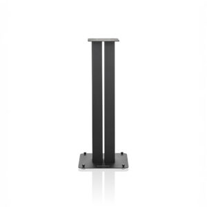 Black metal speaker stand with square base