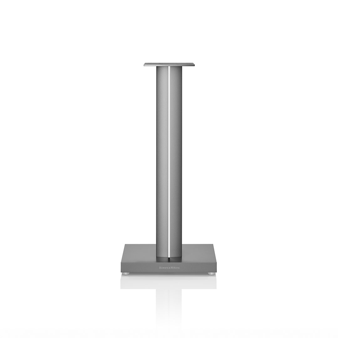 Silver speaker stand with square base