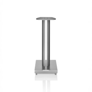 Metal table base on white background.