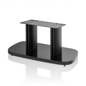 Black TV stand with two shelves.