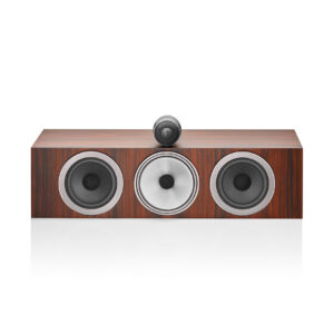 High-end wooden center channel speaker with three drivers.