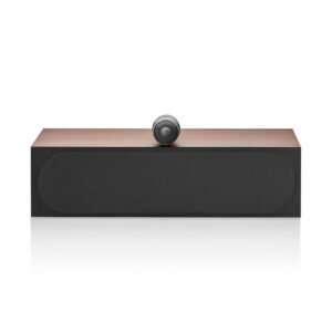 Black center channel speaker with brown top panel.