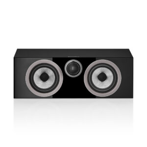 Black dual speaker on white background.