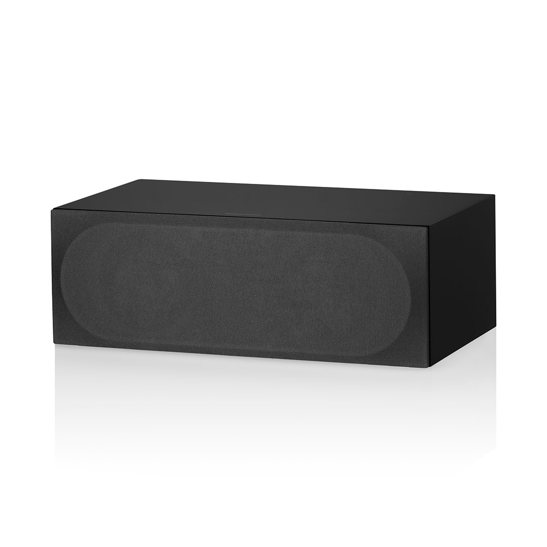 Black rectangular wireless speaker on white background.