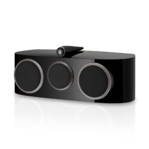 Sleek modern black speaker with three circular drivers.