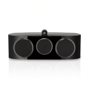 Black modern speaker with three circular drivers.