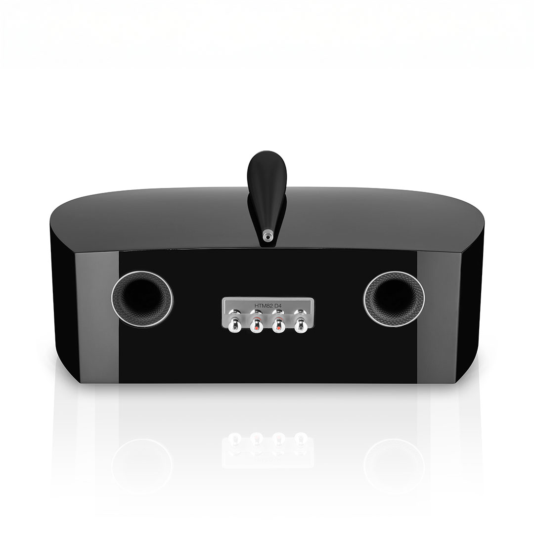 Black HD speaker with dual outputs and modern design.