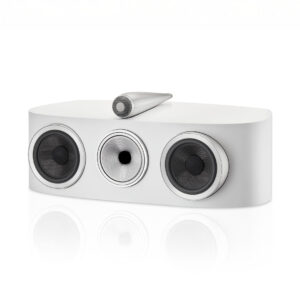 Modern white speaker with triple drivers