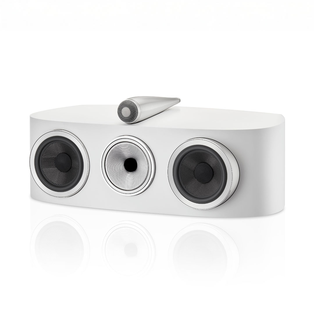 Modern white speaker with triple drivers