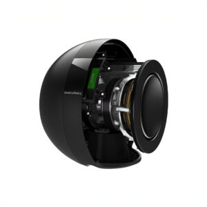 Cutaway view of black spherical speaker interior