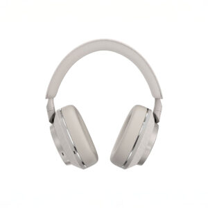 White over-ear headphones on white background.