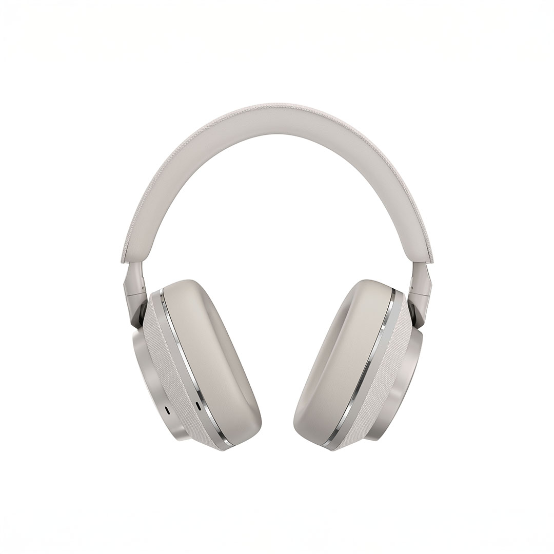 White over-ear headphones on white background.