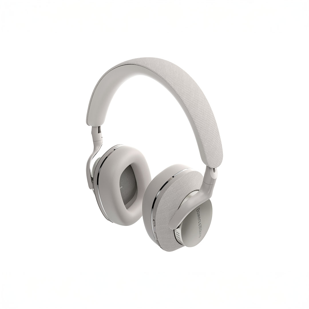 White wireless headphones with padded earcups.