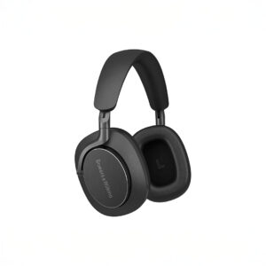 Black over-ear wireless headphones with sleek design.