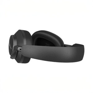 Black wireless over-ear headphones with logo.