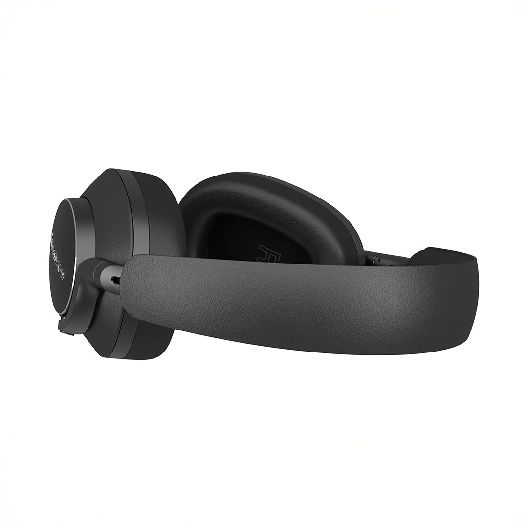 Black wireless over-ear headphones with logo.