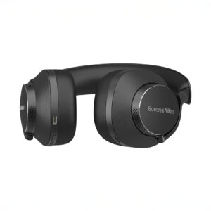 Wireless black over-ear headphones, side view.