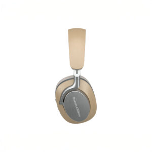 Beige and silver headphones, side view