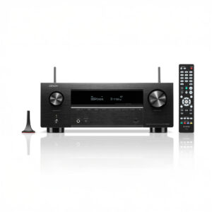 Denon AV receiver with remote control and microphone