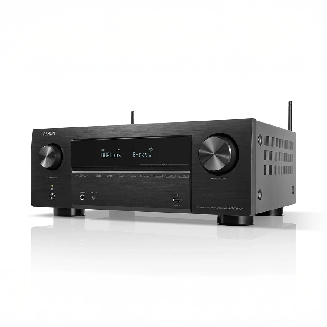 Black audio receiver with display and controls.