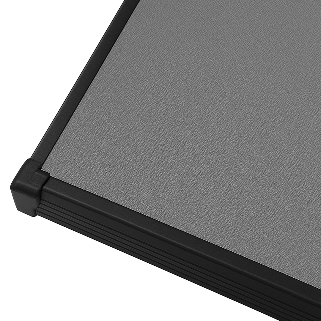 Corner of a black-framed gray panel