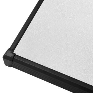 Close-up of whiteboard corner with black frame