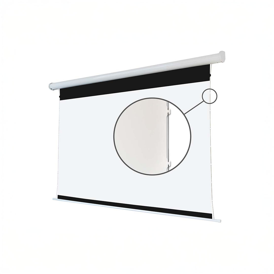 Pull-down projector screen with close-up detail view