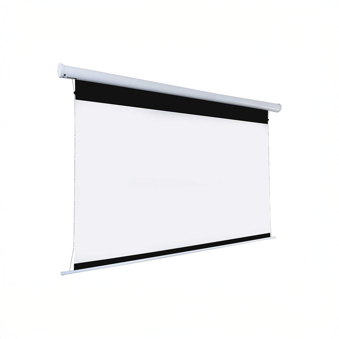 White projection screen with black border.