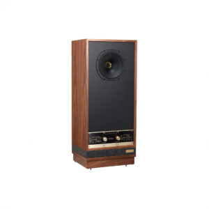 Vintage wooden speaker with classic design.