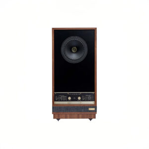 Vintage wooden speaker with black front panel