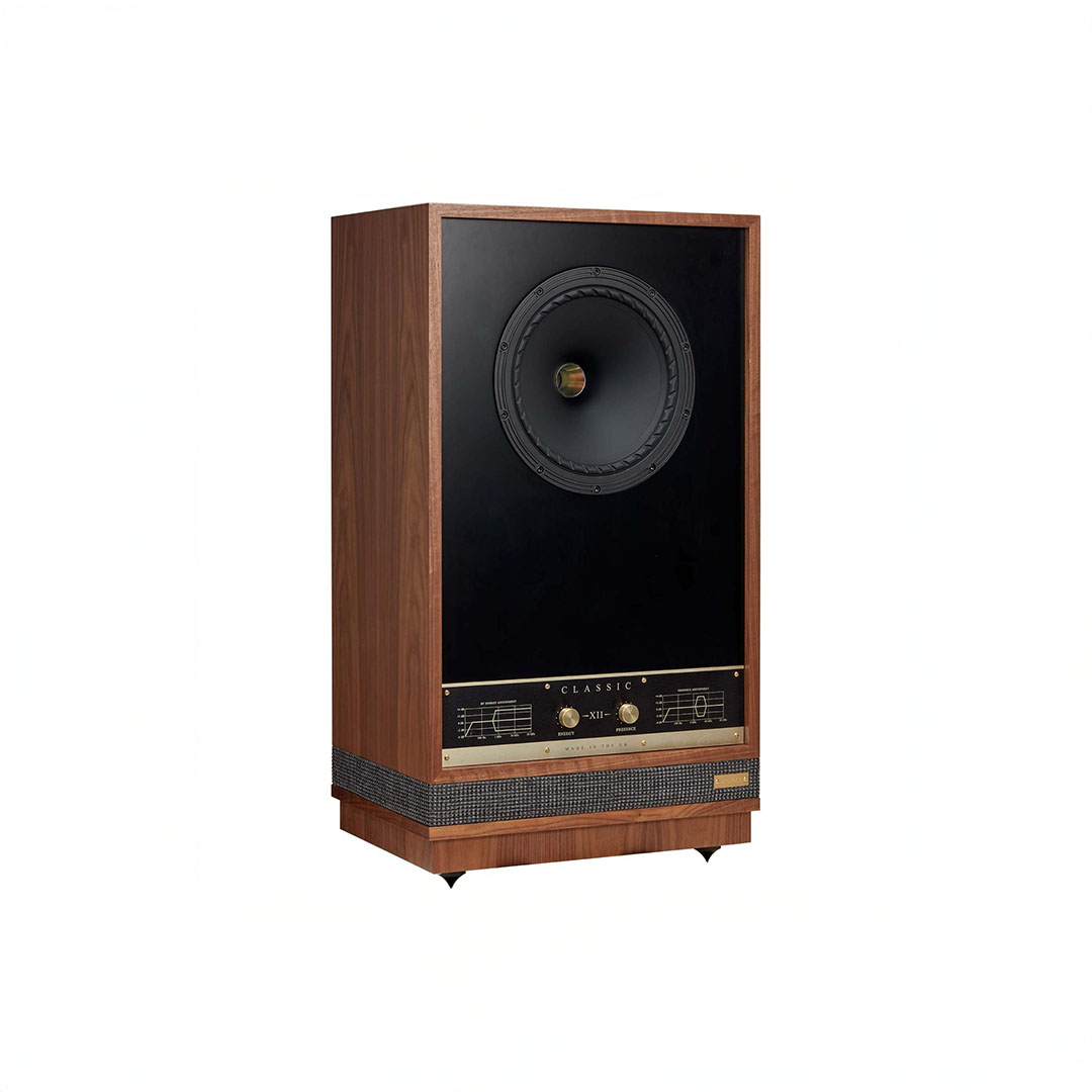 Vintage wooden speaker with black front panel