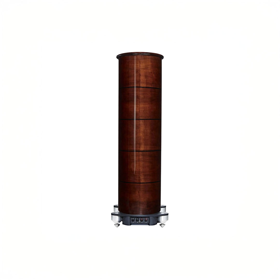 Wooden cylinder loudspeaker with metal base