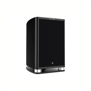 Black audio speaker with sleek design.