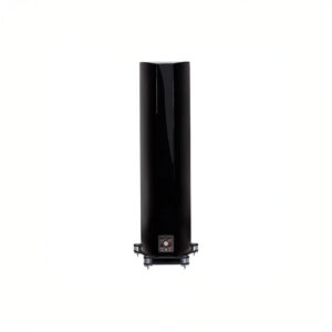 Sleek black tower speaker on white background
