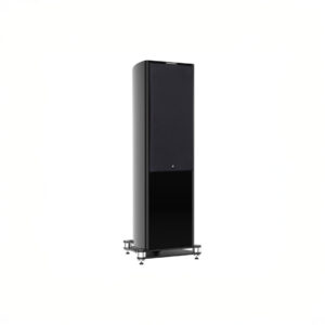 Black floor-standing speaker on white background.